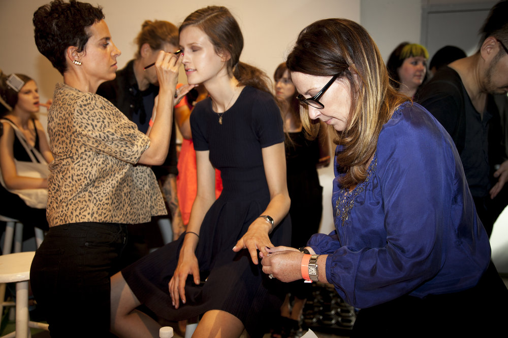 Deborah giving a manicure backstage at NYFW 