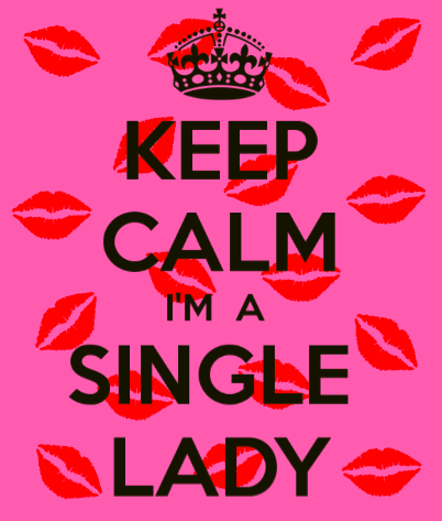 Pink background with red lips with a crown and the text: Keep calm I'm a single lady