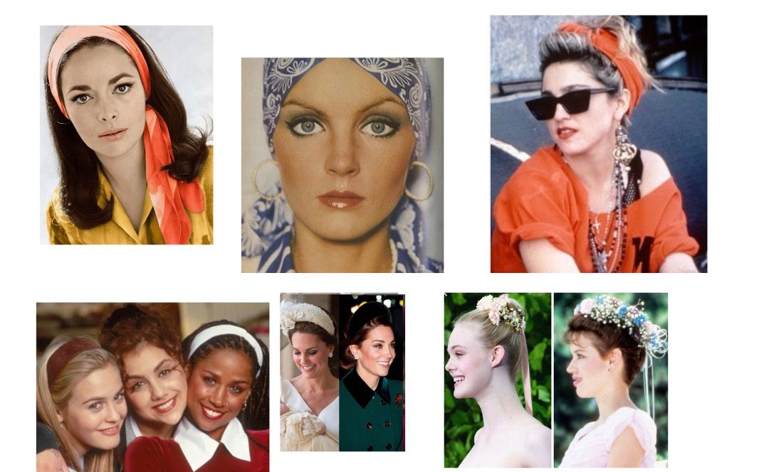 six pictures of women wearing headpieces