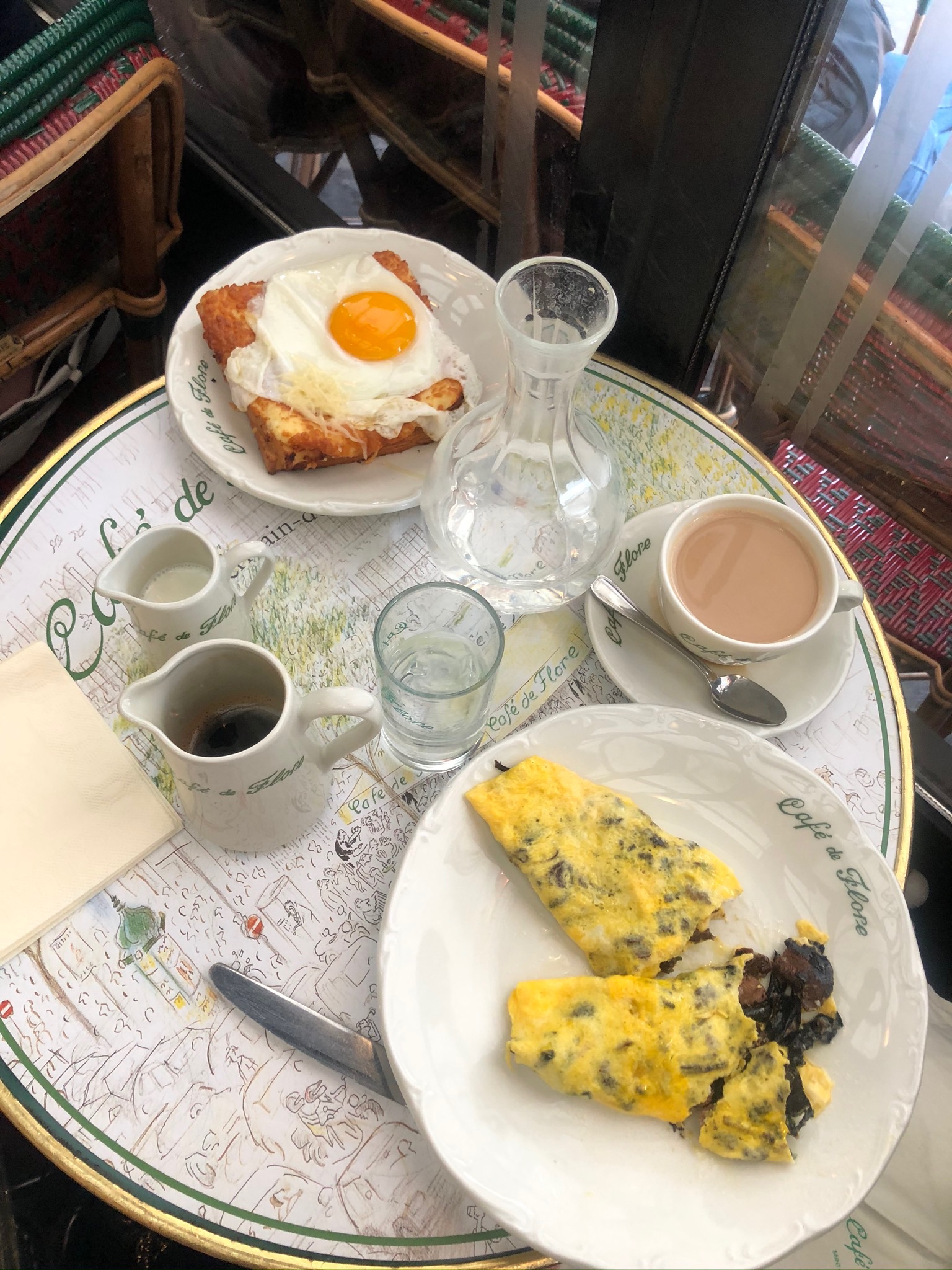 Cafe de Flore - croque madame, omelette and coffee